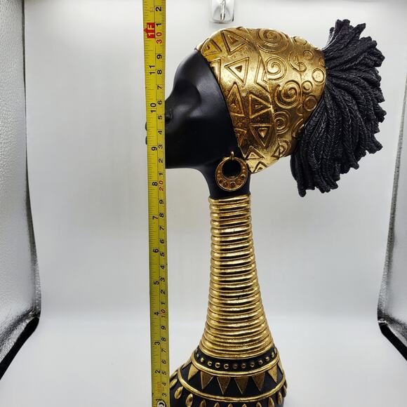 Decorative African Woman Black & Gold Finish Abeni Deco Figurine Carved Bust Art - Picture 9 of 10